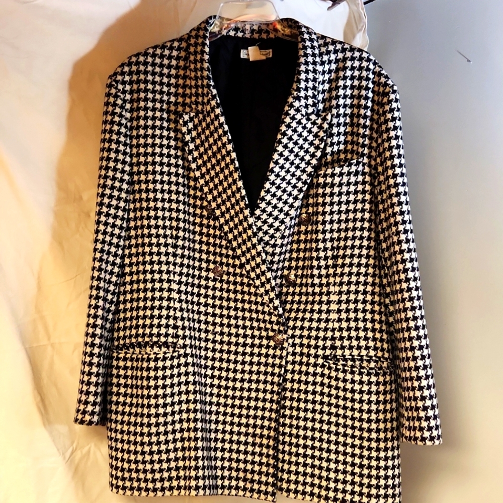 Stephanie Andrew's Women's Wool Houndstooth Double Breasted Coat sz 2x